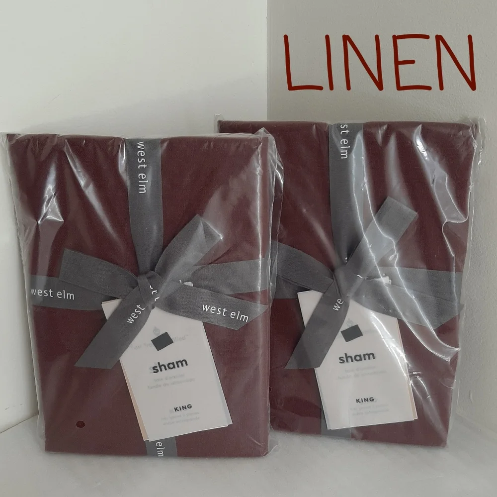 West Elm Belgian Flax Linen King Shams Currant